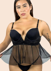 woman wearing a sexy black babydoll