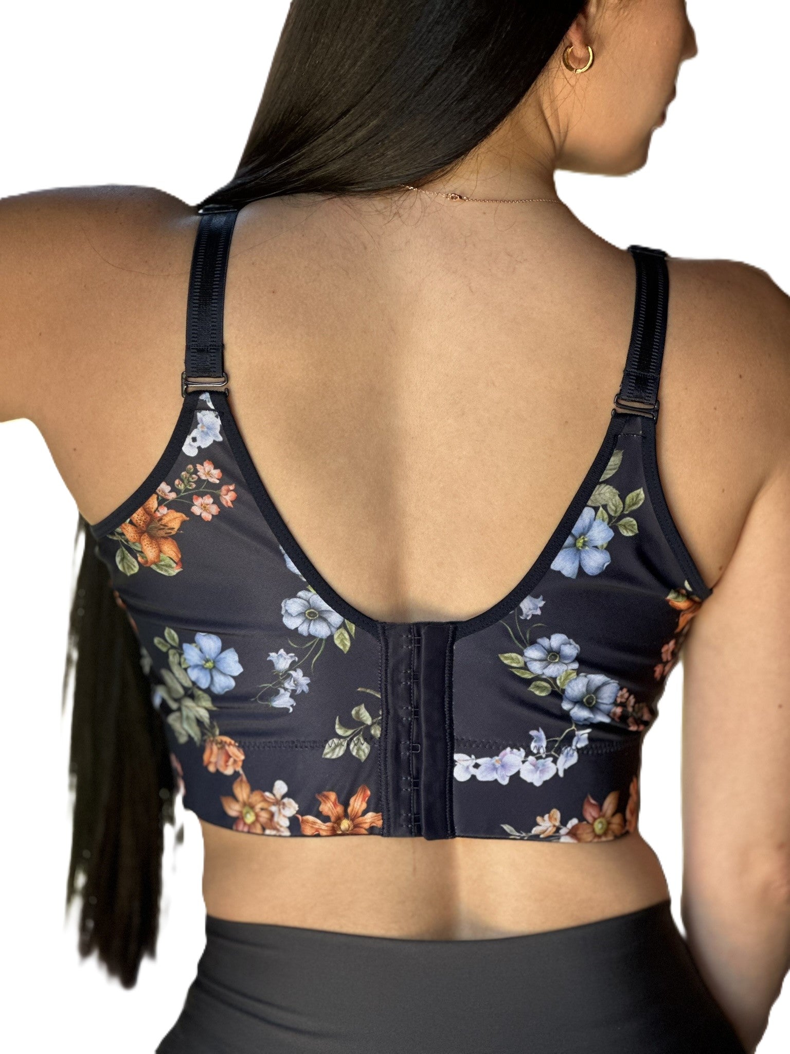 Rear view of the Floral Maximum Support Bra showcasing the back design