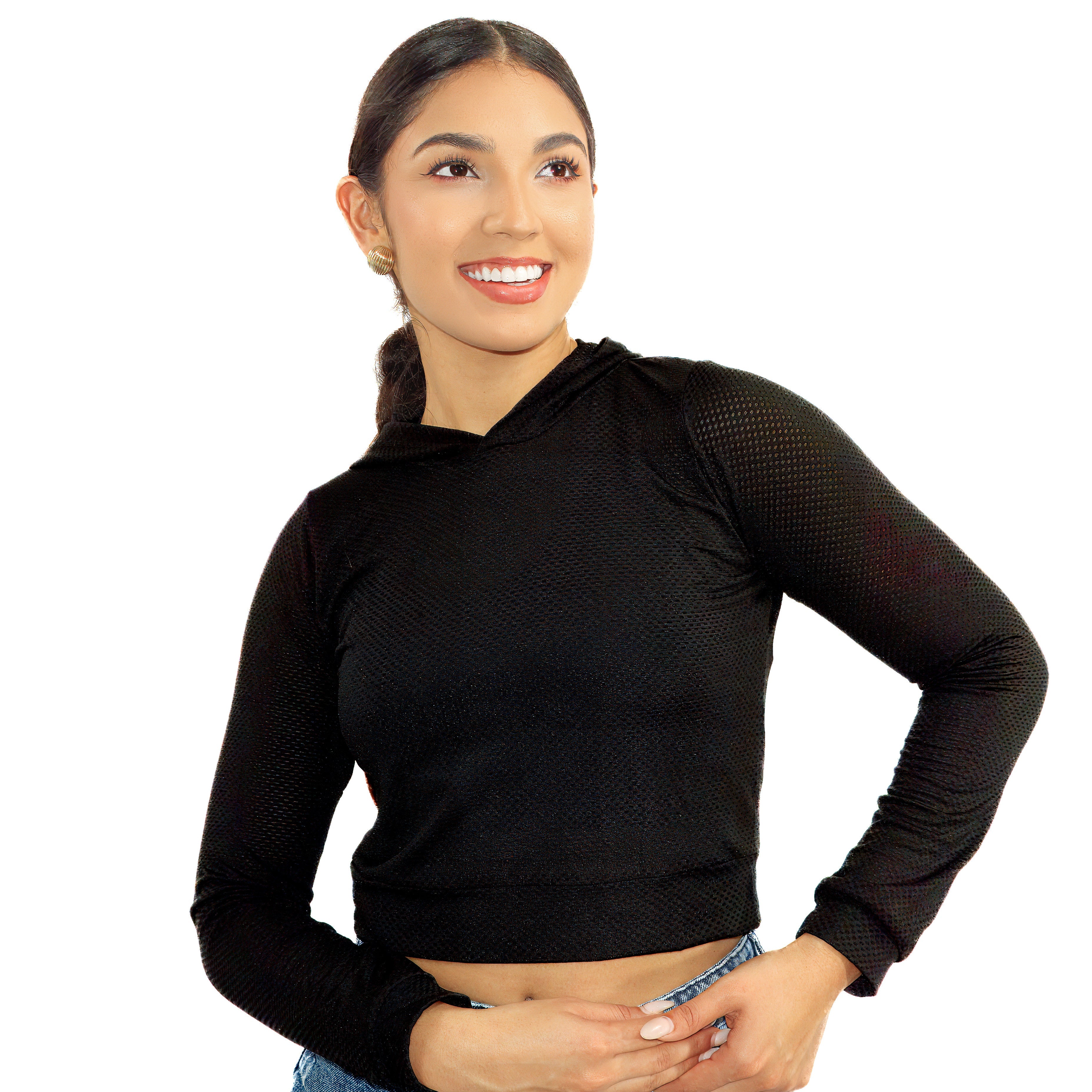 Arysti black long sleeve layering activewear top front view