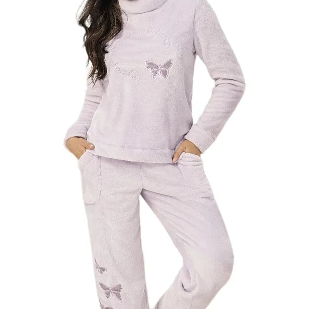 Soft fleece women's pajama set with butterfly pattern