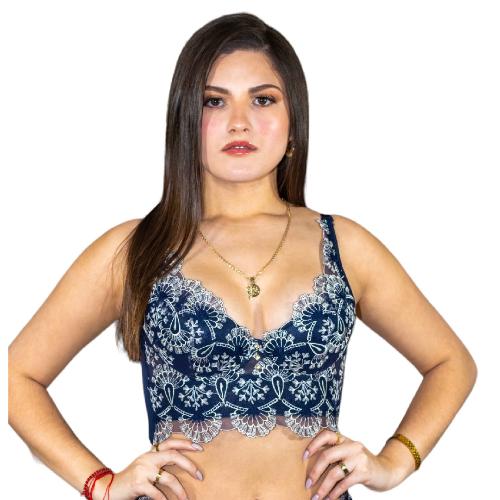 Arysti model wearing an Embroidered bra