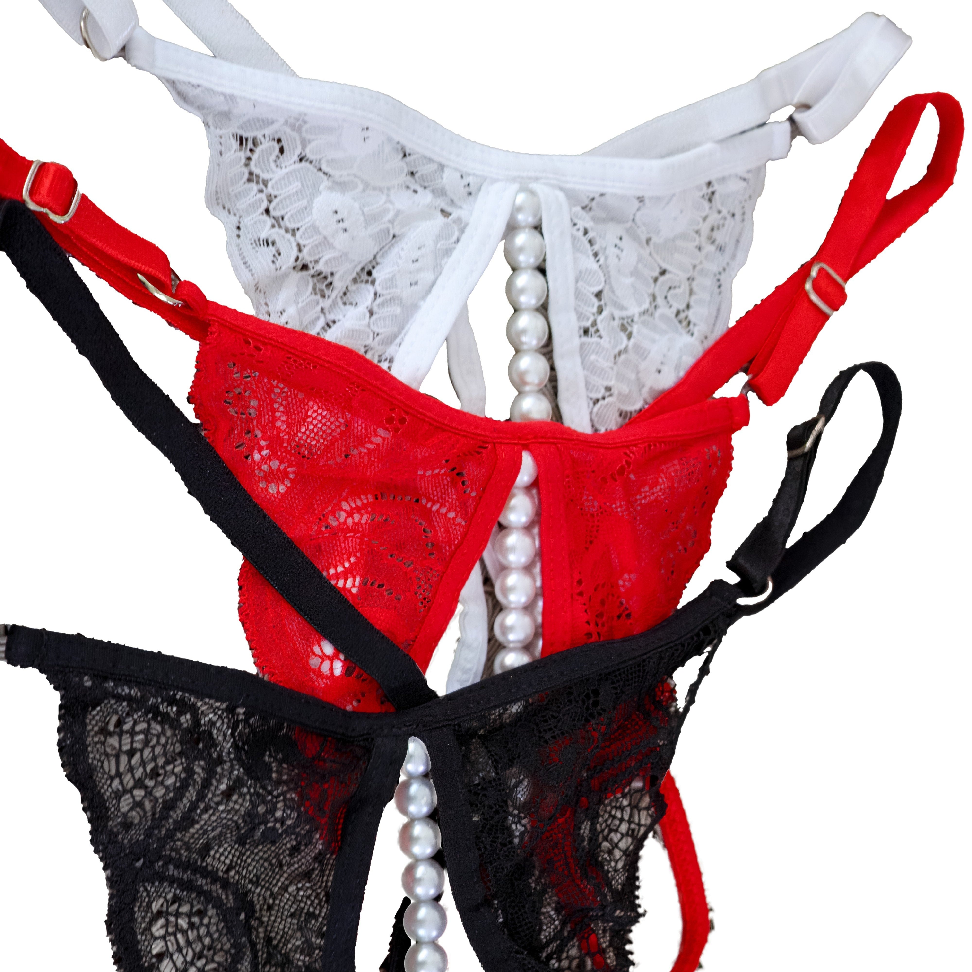 Three Piece G-String White Red Black