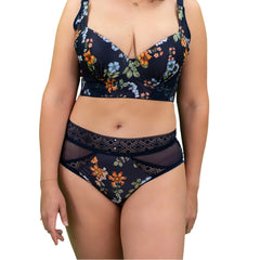 Floral patterned lingerie set on a white background