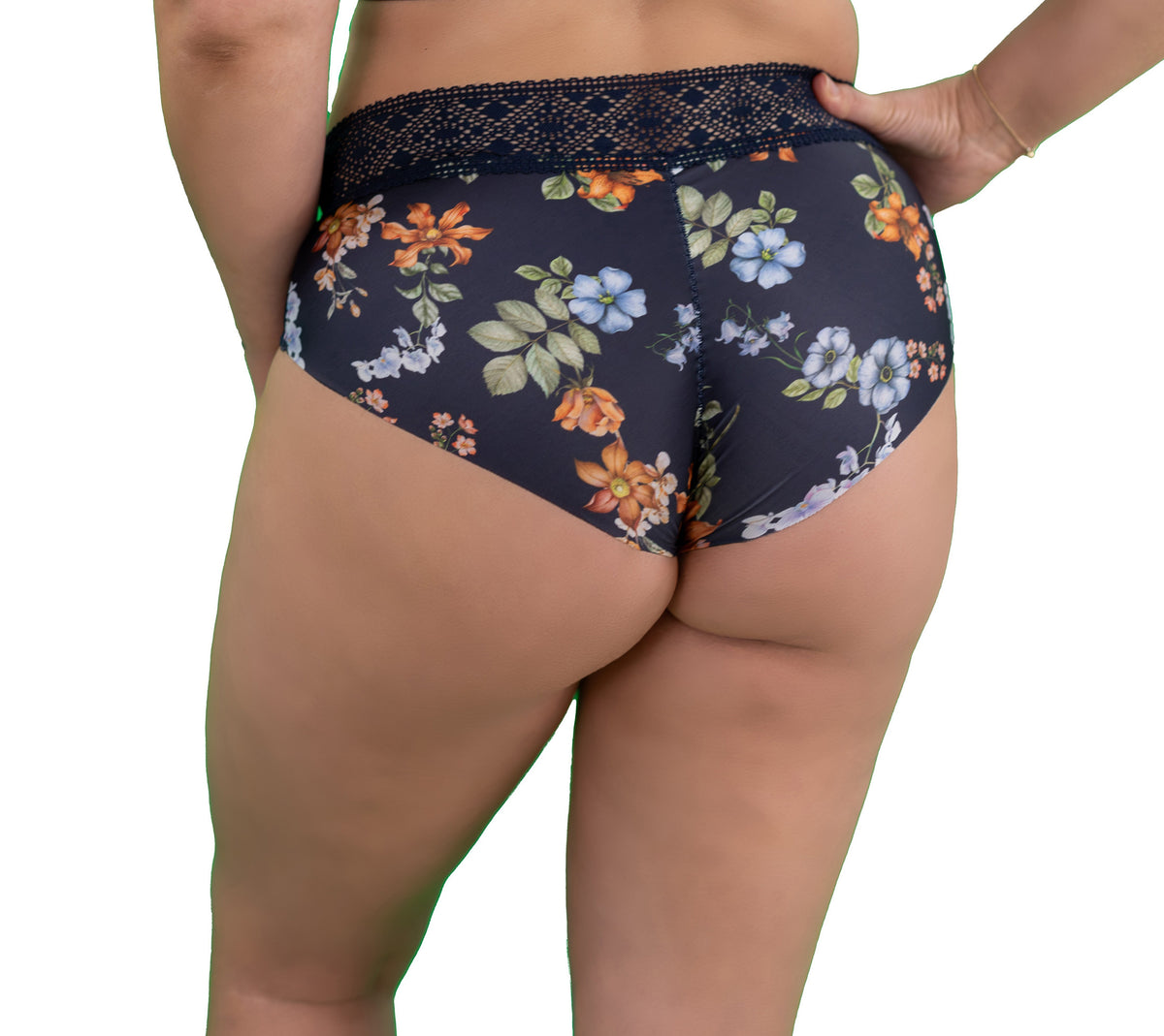 Floral-patterned underwear on a plain background