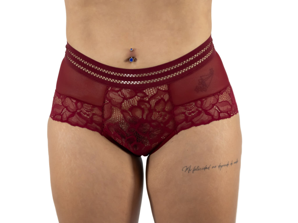Red lace underwear on a plain background