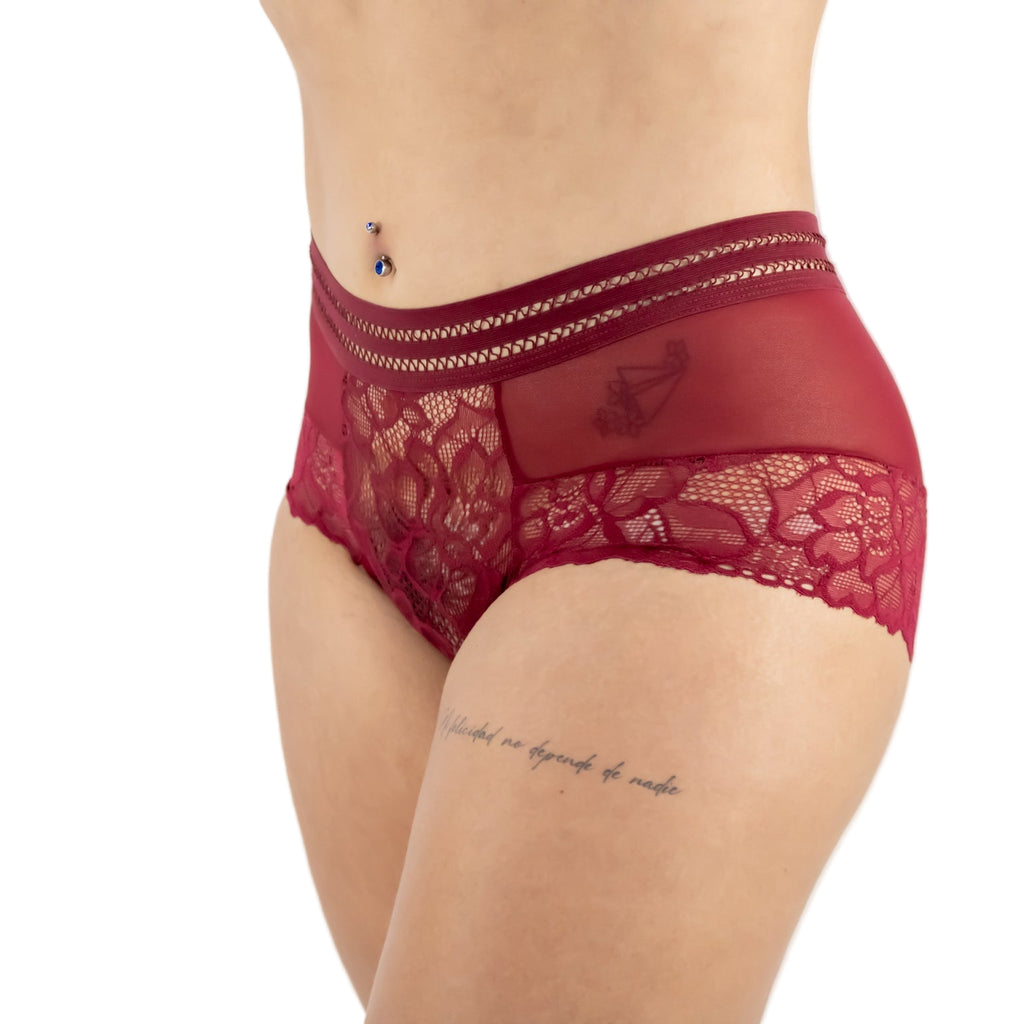 Red lace underwear on a white background