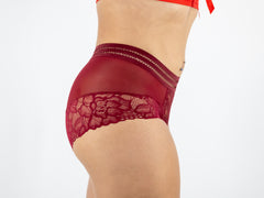 Red lace underwear on a white background
