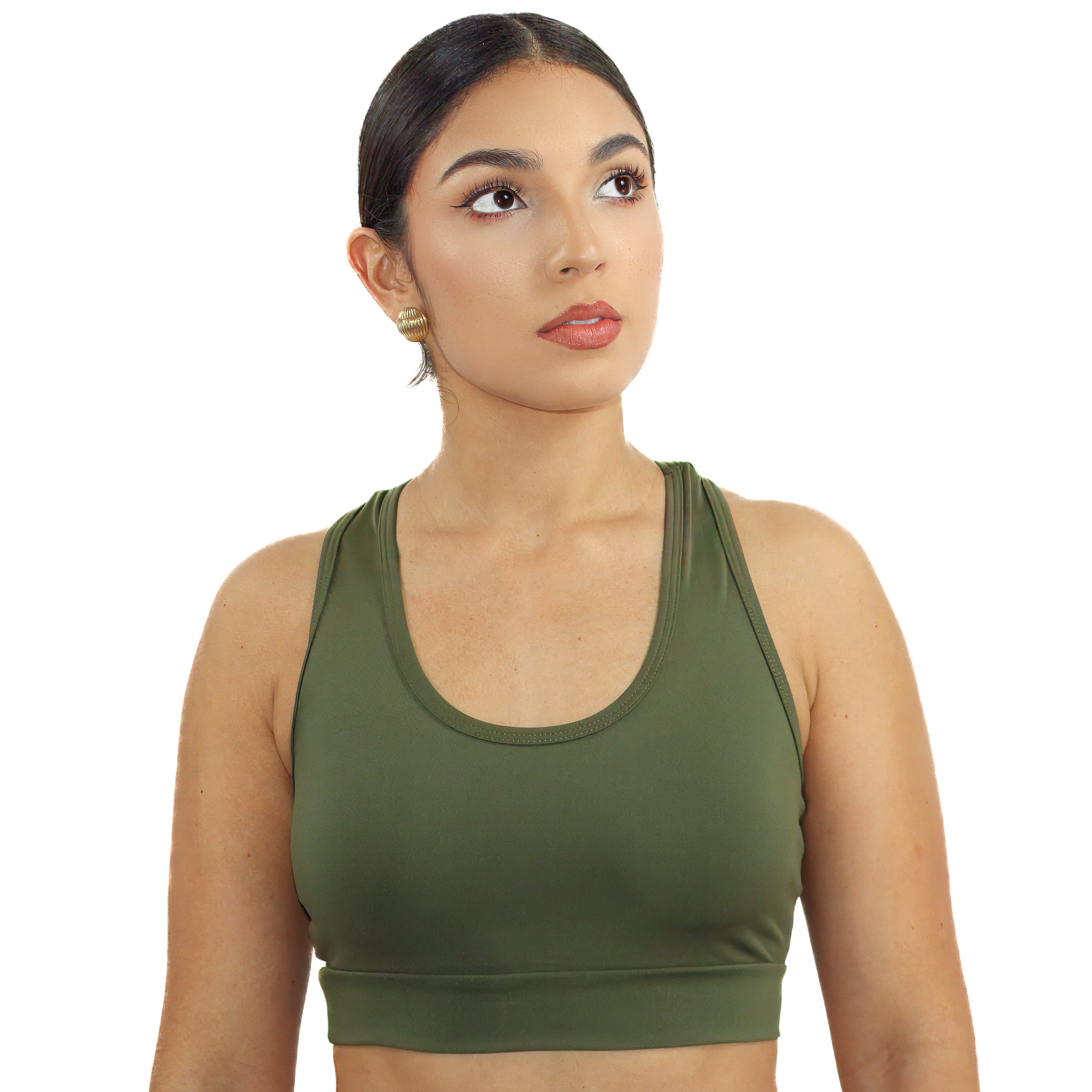 Military green medium support activewear sports bra