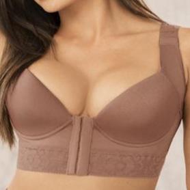 Model weaing a posture improvement bra with back support