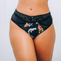 High-waisted panty with black floral print design