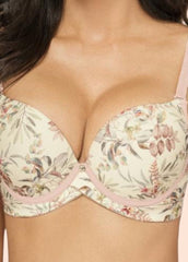 Floral-patterned bra worn by a model on a plain background