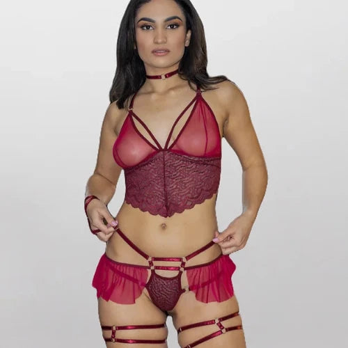 Model wearing Passion Red Babydoll Set