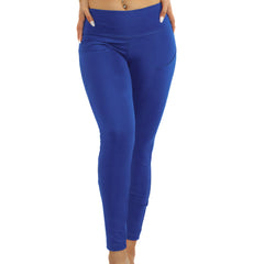 arysti royal blue high wasited leggings with side pockets and slimming tummy control.